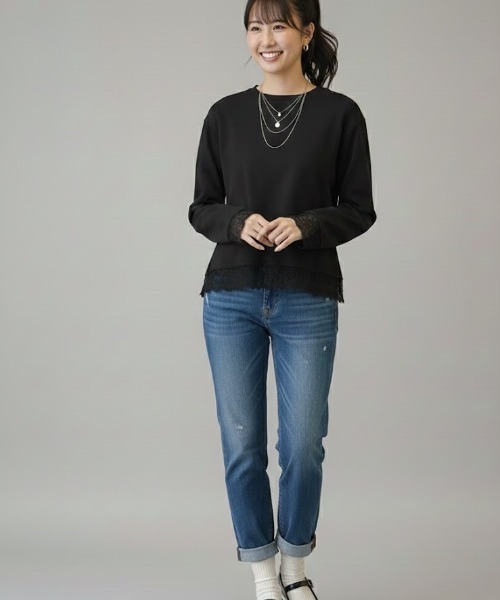 gossip!ロサンゼルス(ゴシップロサンゼルス)の「レースアクセント ロングスリーブTシャツ(Tシャツ/カットソー・レディース・ホワイト/ブラック・M/S/L)」の14枚目の写真