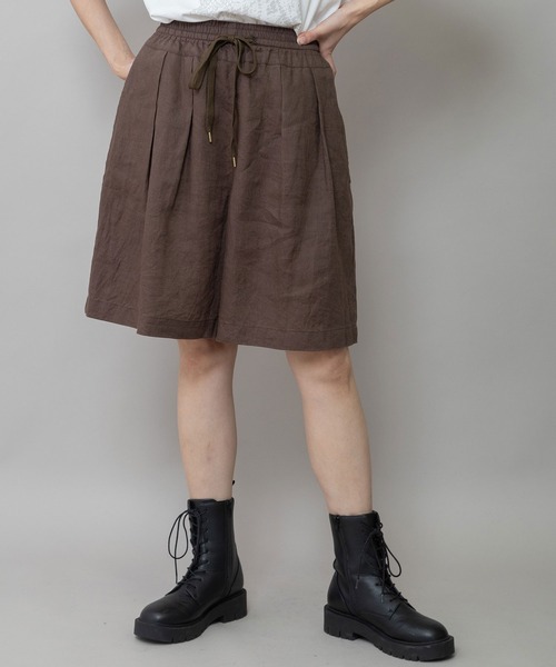 Munich(ミューニック)の「【吸水性】【発散性】40sフレンチリネンワイドハーフパンツ(その他パンツ・レディース・ブラウン/ブラック/ダークベージュ・S)」の3枚目の写真