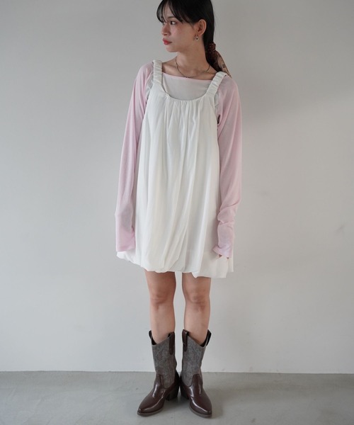 SANSeLF（サンセルフ）の「【SANSeLF】ソフトバルーンノースリーブワンピース saw26s009（ワンピース・レディース・ブラック/ホワイト・FREE）」の2枚目の写真