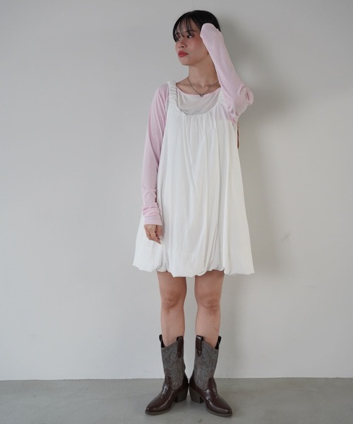 SANSeLF（サンセルフ）の「【SANSeLF】ソフトバルーンノースリーブワンピース saw26s009（ワンピース・レディース・ブラック/ホワイト・FREE）」の3枚目の写真