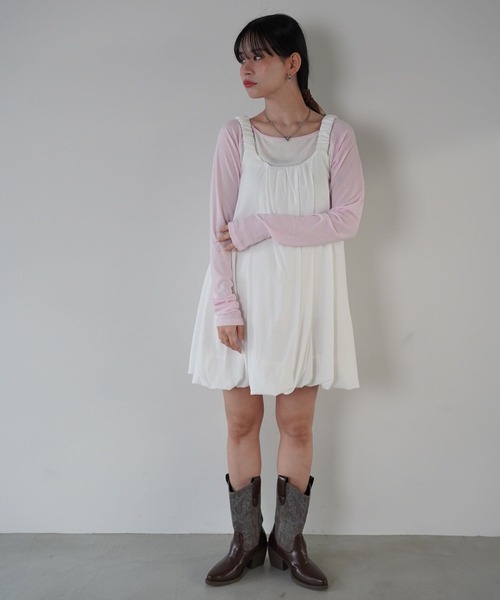 SANSeLF（サンセルフ）の「【SANSeLF】ソフトバルーンノースリーブワンピース saw26s009（ワンピース・レディース・ブラック/ホワイト・FREE）」の4枚目の写真