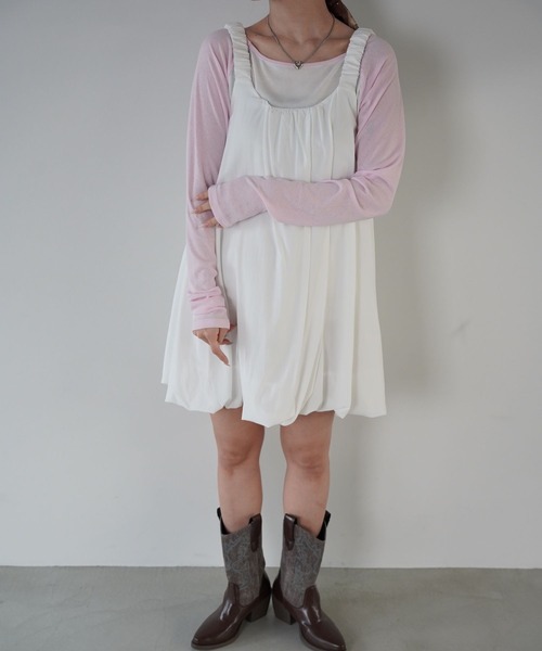 SANSeLF（サンセルフ）の「【SANSeLF】ソフトバルーンノースリーブワンピース saw26s009（ワンピース・レディース・ブラック/ホワイト・FREE）」の5枚目の写真