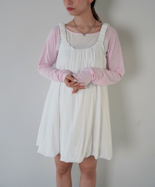 SANSeLF（サンセルフ）の「【SANSeLF】ソフトバルーンノースリーブワンピース saw26s009（ワンピース・レディース・ブラック/ホワイト・FREE）」の6枚目の写真