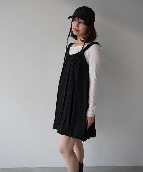 SANSeLF（サンセルフ）の「【SANSeLF】ソフトバルーンノースリーブワンピース saw26s009（ワンピース・レディース・ブラック/ホワイト・FREE）」の9枚目の写真