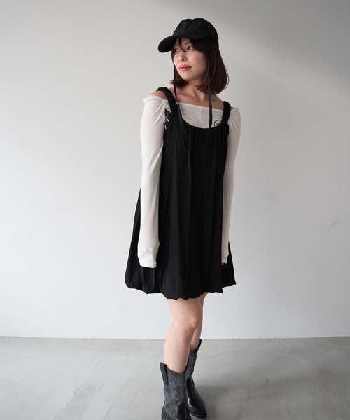 SANSeLF（サンセルフ）の「【SANSeLF】ソフトバルーンノースリーブワンピース saw26s009（ワンピース・レディース・ブラック/ホワイト・FREE）」の11枚目の写真