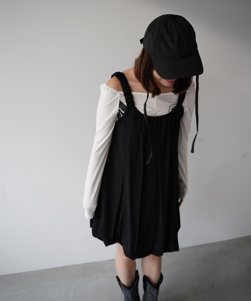 SANSeLF（サンセルフ）の「【SANSeLF】ソフトバルーンノースリーブワンピース saw26s009（ワンピース・レディース・ブラック/ホワイト・FREE）」の12枚目の写真