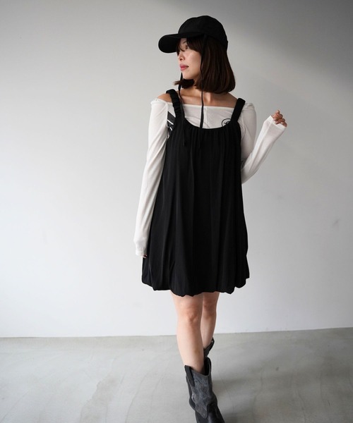 SANSeLF（サンセルフ）の「【SANSeLF】ソフトバルーンノースリーブワンピース saw26s009（ワンピース・レディース・ブラック/ホワイト・FREE）」の13枚目の写真