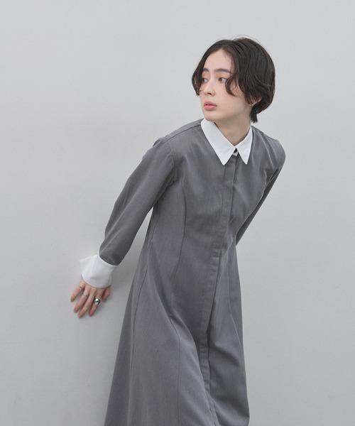 &. NOSTALGIA（アンドドットノスタルジア）の「【ZOZO限定】衿配色ワンピース（ワンピース・レディース・グレー×ホワイト/ブラック×ホワイト・M）」の2枚目の写真