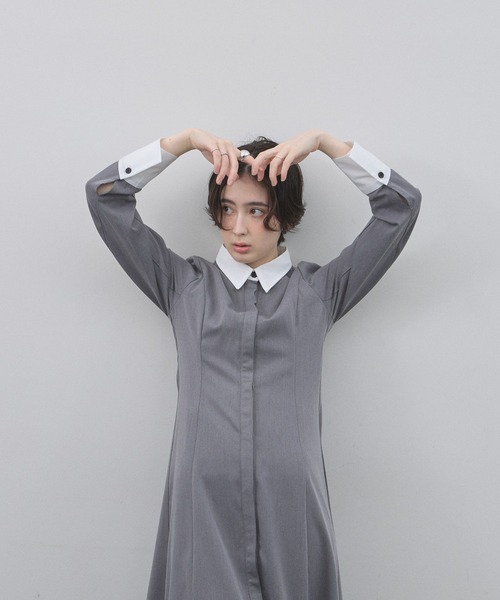 &. NOSTALGIA（アンドドットノスタルジア）の「【ZOZO限定】衿配色ワンピース（ワンピース・レディース・グレー×ホワイト/ブラック×ホワイト・M）」の4枚目の写真