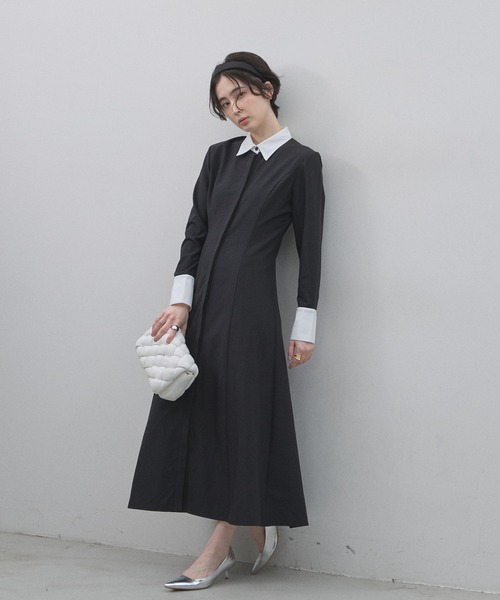 &. NOSTALGIA（アンドドットノスタルジア）の「【ZOZO限定】衿配色ワンピース（ワンピース・レディース・グレー×ホワイト/ブラック×ホワイト・M）」の7枚目の写真