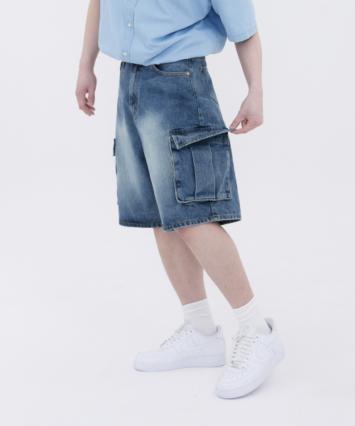 ACSHI(アクシ)の「ヴィンテージストリートカーゴオーバーフィット5部デニムパンツユニセックス(ブルー)(その他パンツ・メンズ・その他・XL/XXL/S/M/L)」の3枚目の写真