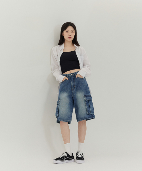 ACSHI(アクシ)の「ヴィンテージストリートカーゴオーバーフィット5部デニムパンツユニセックス(ブルー)(その他パンツ・メンズ・その他・XL/XXL/S/M/L)」の7枚目の写真