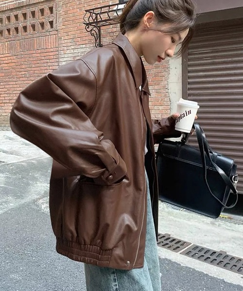 24SS ALICE STROBE size 54アリスストロボレザージャケット セール】オーバーサイズ レザー ジャケット ブルゾン（その他アウター