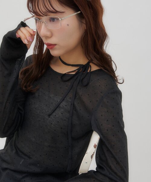 DISCOAT（ディスコート）の「【umm.】チョーカードットロングスリーブ（Tシャツ/カットソー・レディース・ブラック/オフホワイト・FREE）」の2枚目の写真