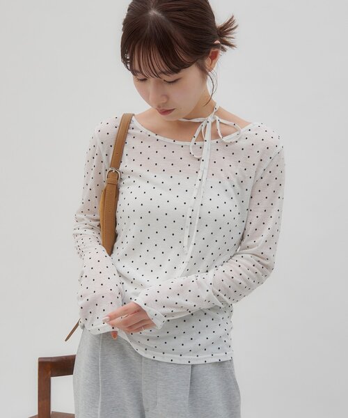 DISCOAT（ディスコート）の「【umm.】チョーカードットロングスリーブ（Tシャツ/カットソー・レディース・ブラック/オフホワイト・FREE）」の3枚目の写真