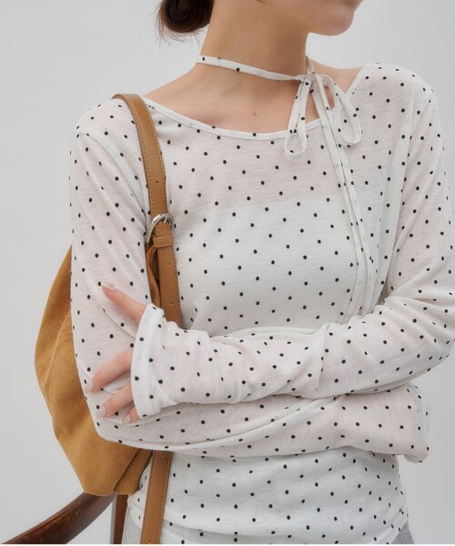 DISCOAT（ディスコート）の「【umm.】チョーカードットロングスリーブ（Tシャツ/カットソー・レディース・ブラック/オフホワイト・FREE）」の4枚目の写真