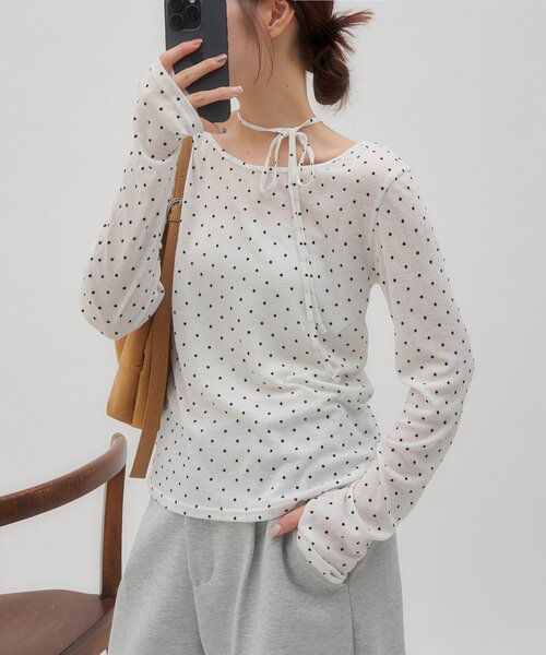 DISCOAT（ディスコート）の「【umm.】チョーカードットロングスリーブ（Tシャツ/カットソー・レディース・ブラック/オフホワイト・FREE）」の7枚目の写真