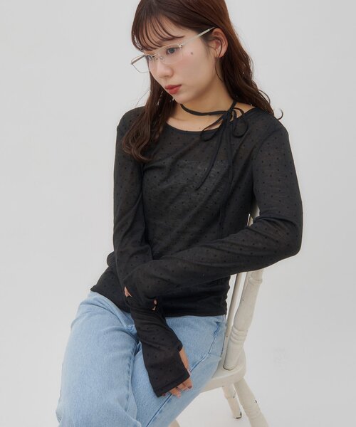 DISCOAT（ディスコート）の「【umm.】チョーカードットロングスリーブ（Tシャツ/カットソー・レディース・ブラック/オフホワイト・FREE）」の14枚目の写真