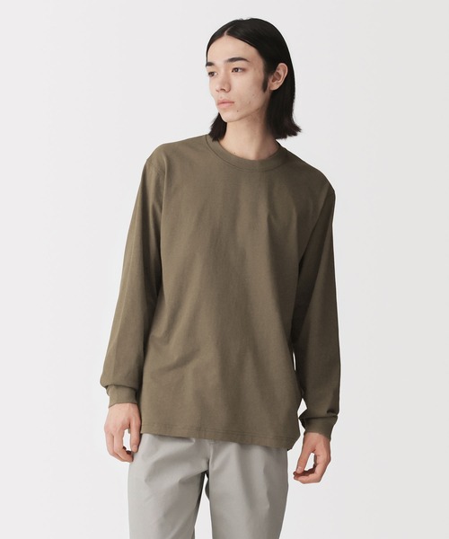 無印良品（ムジルシリョウヒン）の「紳士　洗いざらし太番手クルーネック長袖Ｔシャツ（Tシャツ/カットソー・メンズ・ブラウン系/スモーキーグリーン系/チャコールグレー/ブルー系/ホワイト・L/XL/S/M）」の3枚目の写真