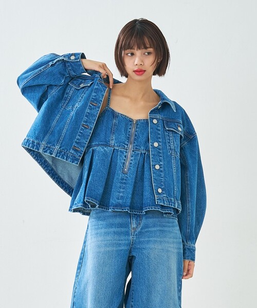 abahouse mavie（アバハウスマヴィ）の「【オリジナル】デニムショートジャケット/バルーン袖/長袖/羽織/春服（デニムジャケット・レディース・グレー/ライトブルー/サックスブルー・フリー）」の4枚目の写真
