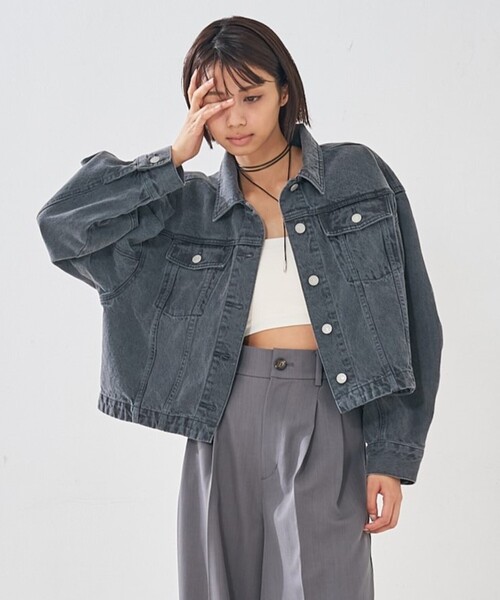 abahouse mavie（アバハウスマヴィ）の「【オリジナル】デニムショートジャケット/バルーン袖/長袖/羽織/春服（デニムジャケット・レディース・グレー/ライトブルー/サックスブルー・フリー）」の16枚目の写真