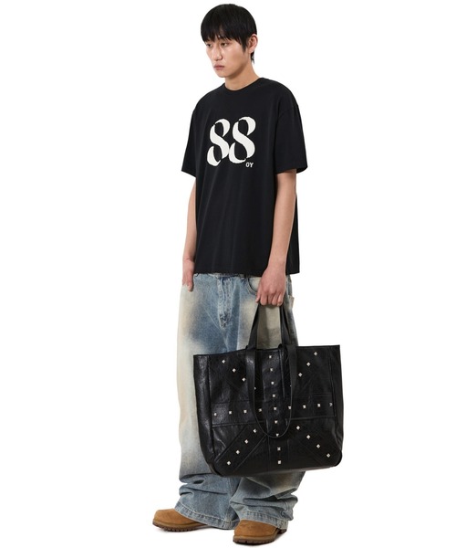 a*o様 スタッズ ラインストーン ブラックデニムバック Y2K OY/オーワイ』CROSSLINE STUD TOTE BAG/クロスラインスタッズトート