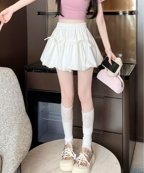 kirakiraShop(キラキラショップ)の「リボン バルーン ミニスカート(スカート・レディース・ブラック/ホワイト/チャコール・FREE)」の7枚目の写真