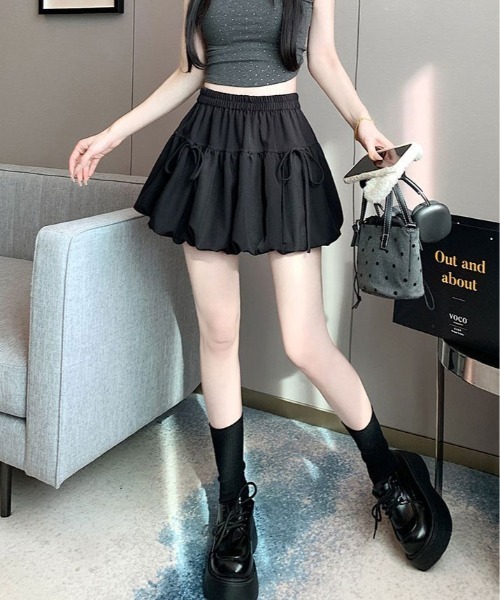 kirakiraShop(キラキラショップ)の「リボン バルーン ミニスカート(スカート・レディース・ブラック/ホワイト/チャコール・FREE)」の9枚目の写真