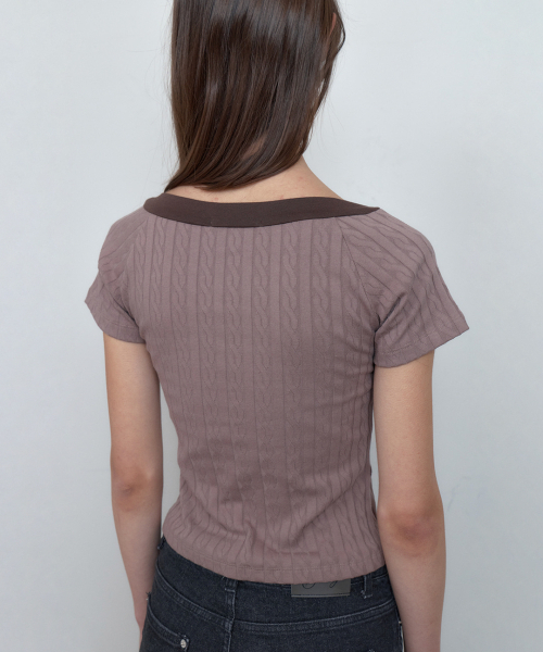 CURETTY(キュリティ)の「C CABLE BOAT-NECK T-SHIRT_BROWN(Tシャツ/カットソー・レディース・ブラウン・SMALL)」の3枚目の写真