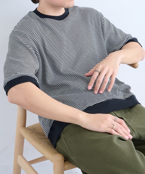 Healthknit(ヘルスニット)の「【Healthknit】26SS Basic Waffle Ribbed-Hem Crewneck S/S 633S(Tシャツ/カットソー・メンズ・ロイヤルブルー/ブラック系1/ブラック・M/XL/L)」の2枚目の写真