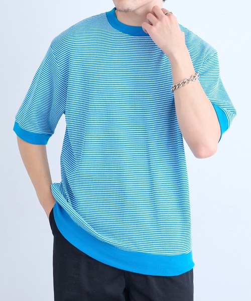 Healthknit(ヘルスニット)の「【Healthknit】26SS Basic Waffle Ribbed-Hem Crewneck S/S 633S(Tシャツ/カットソー・メンズ・ロイヤルブルー/ブラック系1/ブラック・M/XL/L)」の3枚目の写真