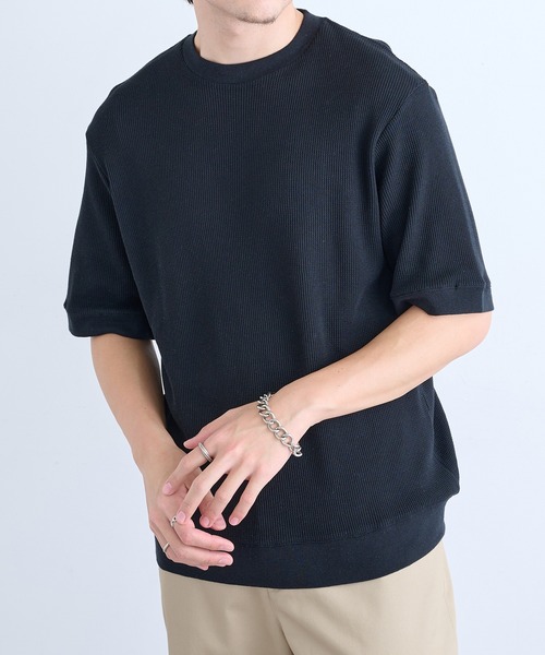 Healthknit(ヘルスニット)の「【Healthknit】26SS Basic Waffle Ribbed-Hem Crewneck S/S 633S(Tシャツ/カットソー・メンズ・ロイヤルブルー/ブラック系1/ブラック・M/XL/L)」の1枚目の写真