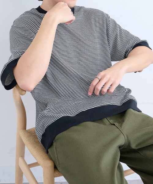Healthknit(ヘルスニット)の「【Healthknit】26SS Basic Waffle Ribbed-Hem Crewneck S/S 633S(Tシャツ/カットソー・メンズ・ロイヤルブルー/ブラック系1/ブラック・M/XL/L)」の9枚目の写真