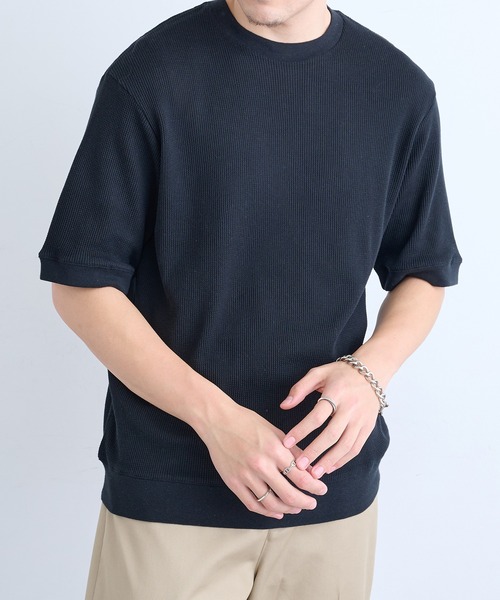 Healthknit(ヘルスニット)の「【Healthknit】26SS Basic Waffle Ribbed-Hem Crewneck S/S 633S(Tシャツ/カットソー・メンズ・ロイヤルブルー/ブラック系1/ブラック・M/XL/L)」の4枚目の写真