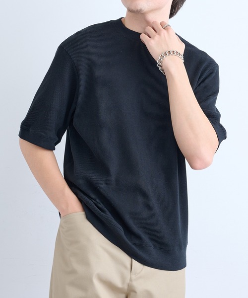 Healthknit(ヘルスニット)の「【Healthknit】26SS Basic Waffle Ribbed-Hem Crewneck S/S 633S(Tシャツ/カットソー・メンズ・ロイヤルブルー/ブラック系1/ブラック・M/XL/L)」の5枚目の写真