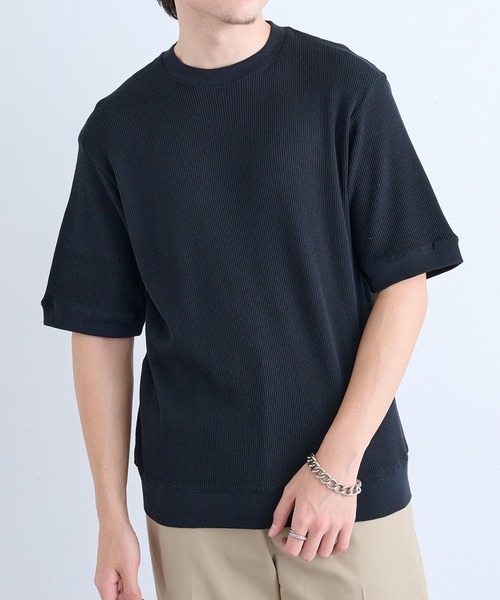 Healthknit(ヘルスニット)の「【Healthknit】26SS Basic Waffle Ribbed-Hem Crewneck S/S 633S(Tシャツ/カットソー・メンズ・ロイヤルブルー/ブラック系1/ブラック・M/XL/L)」の6枚目の写真