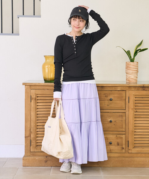 FREAK'S STORE(フリークスストア)の「<新色追加>【セットアイテム】コットンモダール ヘンリー レイヤーロンT/レイヤードカットソー(Tシャツ/カットソー・レディース・レッド/サックスブルー/ブラック/ブラウン/ホワイト/ネイビー/チャコールグレー/ワインレッド・フリ-)」の22枚目の写真