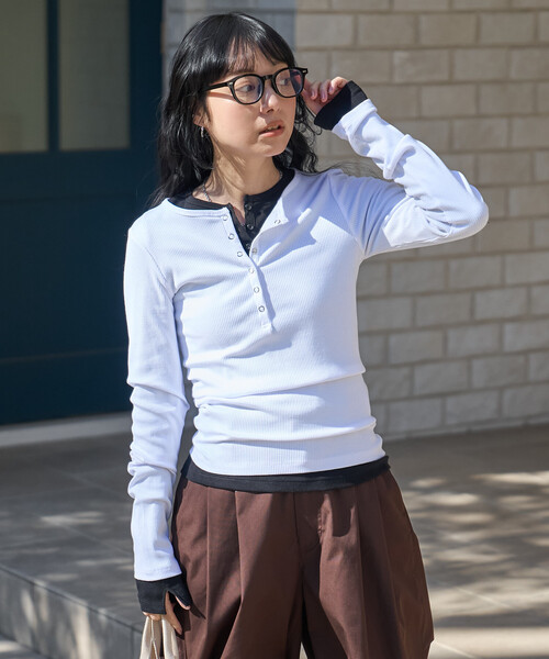 FREAK'S STORE(フリークスストア)の「【セットアイテム】コットンモダール ヘンリー レイヤーロンT/レイヤードカットソー(Tシャツ/カットソー・レディース・レッド/サックスブルー/ブラック/ブラウン/ホワイト/ネイビー・フリ-)」の20枚目の写真