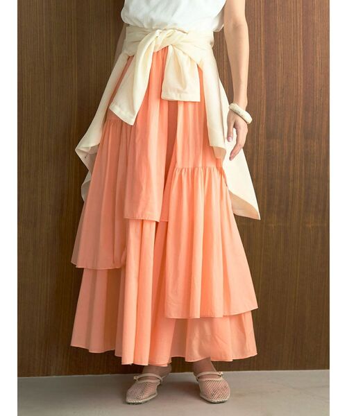 LAGUNAMOON（ラグナムーン）の「アシメティアードコットンスカート 【夏服】（スカート・レディース・チャコールグレー/ホワイト/オレンジ・MEDIUM/SMALL）」の3枚目の写真