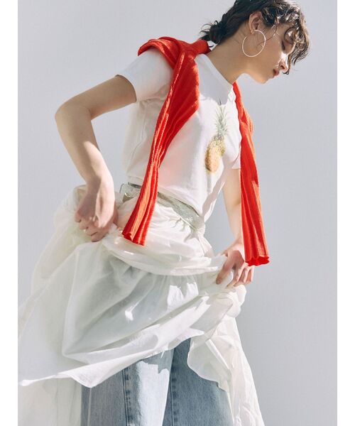 LAGUNAMOON（ラグナムーン）の「アシメティアードコットンスカート 【夏服】（スカート・レディース・チャコールグレー/ホワイト/オレンジ・MEDIUM/SMALL）」の5枚目の写真