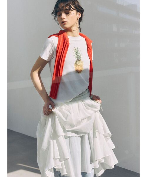 LAGUNAMOON（ラグナムーン）の「アシメティアードコットンスカート 【夏服】（スカート・レディース・チャコールグレー/ホワイト/オレンジ・MEDIUM/SMALL）」の6枚目の写真
