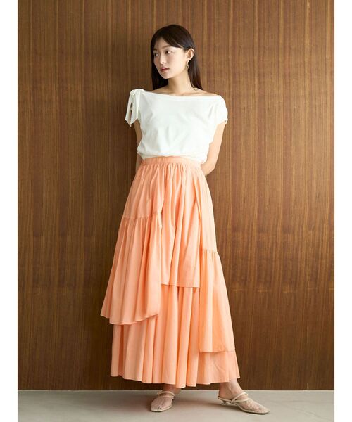 LAGUNAMOON（ラグナムーン）の「アシメティアードコットンスカート 【夏服】（スカート・レディース・チャコールグレー/ホワイト/オレンジ・MEDIUM/SMALL）」の9枚目の写真