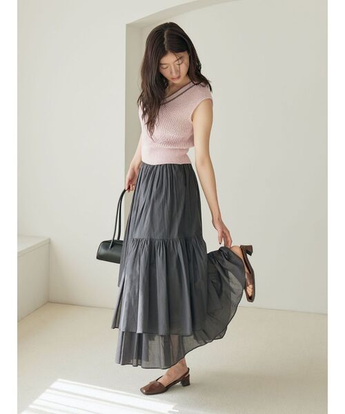 LAGUNAMOON（ラグナムーン）の「アシメティアードコットンスカート 【夏服】（スカート・レディース・チャコールグレー/ホワイト/オレンジ・MEDIUM/SMALL）」の16枚目の写真