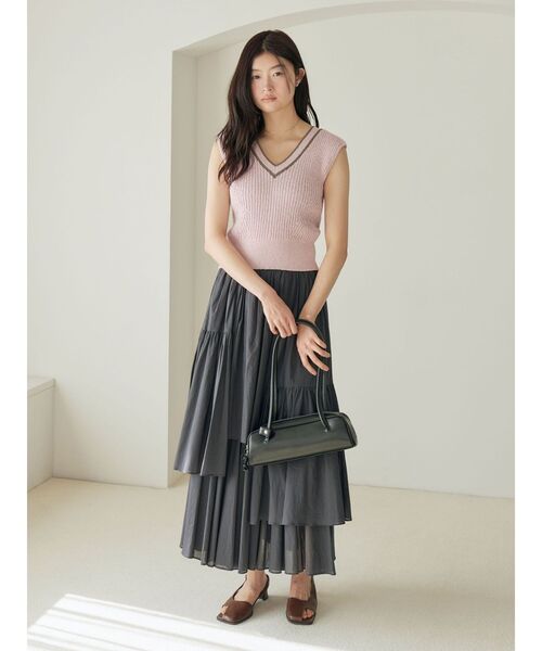 LAGUNAMOON（ラグナムーン）の「アシメティアードコットンスカート 春服（スカート・レディース・チャコールグレー/ホワイト・MEDIUM/SMALL）」の11枚目の写真