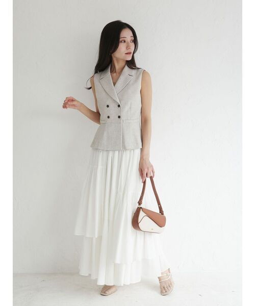 LAGUNAMOON（ラグナムーン）の「アシメティアードコットンスカート 春服（スカート・レディース・チャコールグレー/ホワイト・MEDIUM/SMALL）」の15枚目の写真