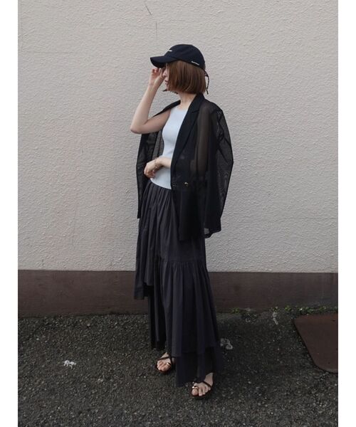 LAGUNAMOON（ラグナムーン）の「アシメティアードコットンスカート 春服（スカート・レディース・チャコールグレー/ホワイト・MEDIUM/SMALL）」の19枚目の写真