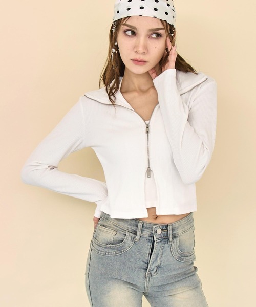 ANAP(アナップ)の「ホルターキャミ ドッキング Wジップ リブトップス(Tシャツ/カットソー・レディース・ホワイト/ブラック/ライトブルー・F)」の1枚目の写真