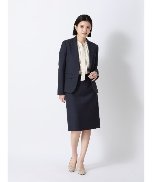 SUIT SQUARE（スーツスクエア）の「タイトスカート ウォッシャブル ストレッチ WOOLISH グレンチェック（スカート・レディース・ネイビー・40(11号)/38(9号)/36(7号)）」の2枚目の写真