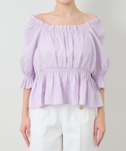 La boutique BonBon(ラブティックボンボン)の「【雨に日にもおすすめ】シャーリングギャザーブラウス(シャツ/ブラウス・レディース・ホワイト/ミント/バイオレット/ネイビー・FREE)」の16枚目の写真