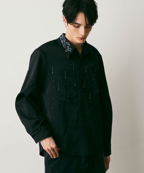 Shoowtime(ショウタイム)の「Shiny Stone Glitter Long-Sleeve Shirt / シャイニーストーンラメ長袖シャツ(シャツ/ブラウス・メンズ・ブラック・MEDIUM/LARGE)」の3枚目の写真